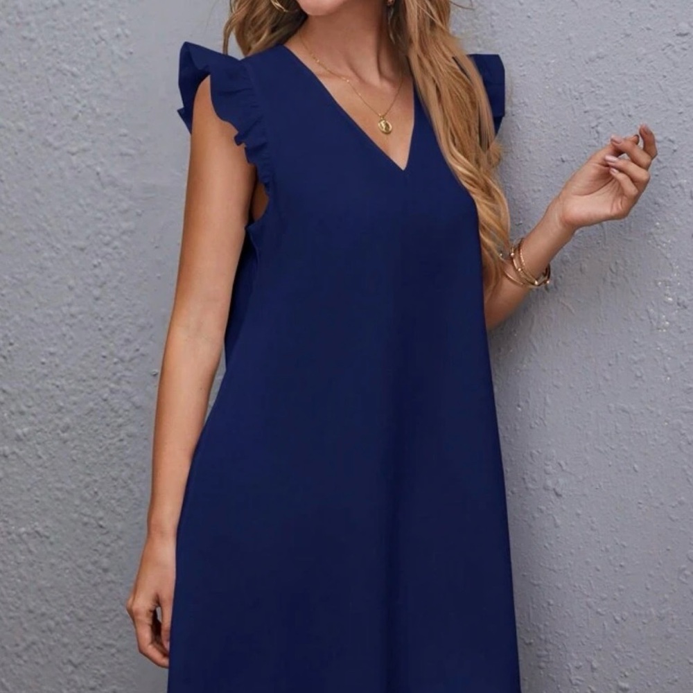 Bundle of 2 SHEIN Dresses Size L Navy Blue & Striped V-Neck Casual - Picture 3 of 6